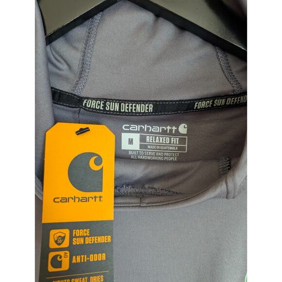 Carhartt T Shirt Mens Medium Gray Force Sun Defender Relaxed Fit Hood 106165 NWT - Picture 4 of 5